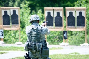 Members of the New York National Guard compete in the individual pistol marskmanship range during the TAG match at Camp Smith in 2013.